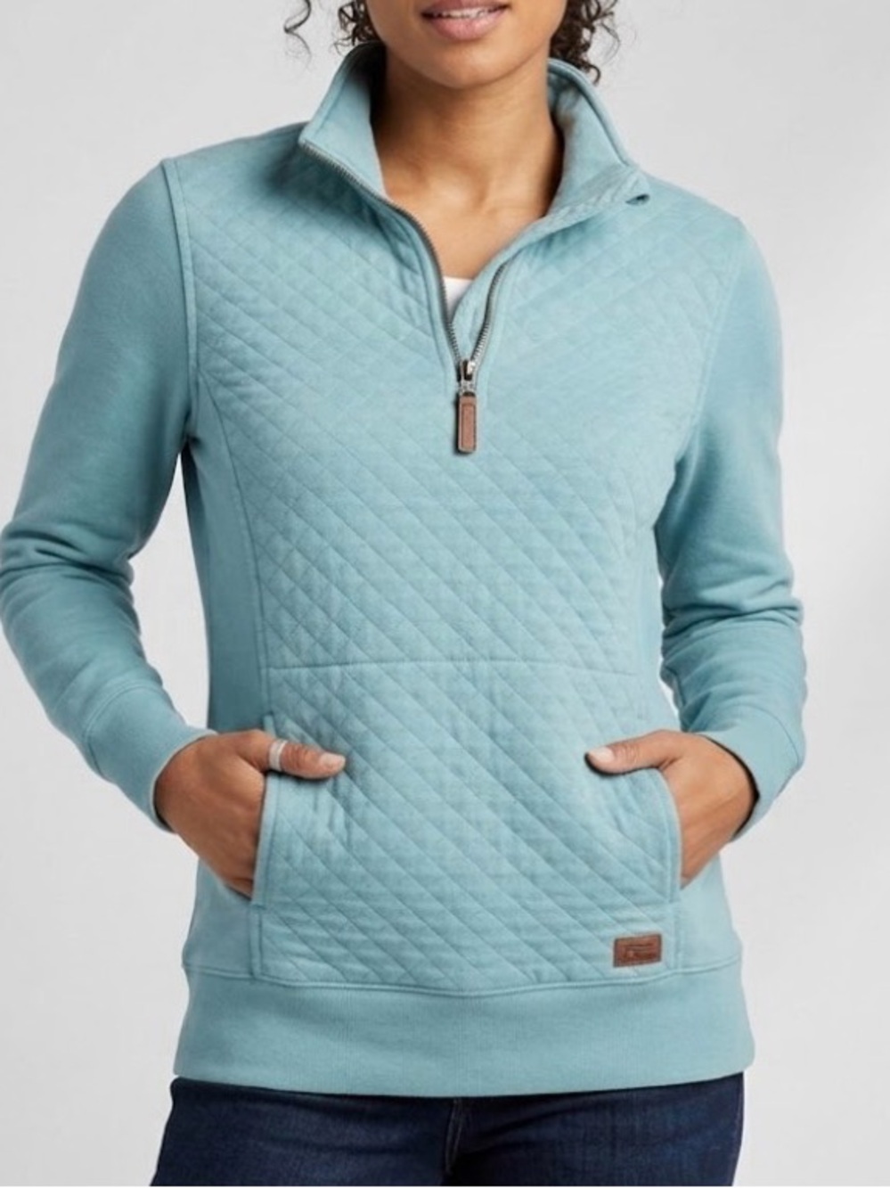 L.L. Bean Blue Quilted Pullover Sweatshirt Half-Zip Teal Turquoise Women’s Small